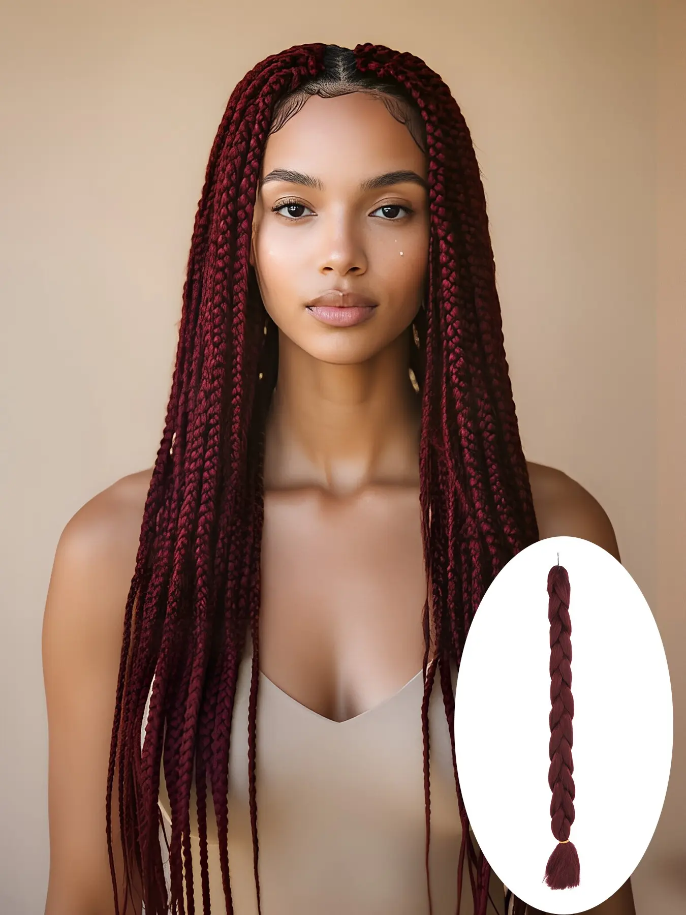 40 Inch Burgundy Pre-Stretched Braiding Hair Extensions,Low Temperature Flame-Retardant Synthetic Fiber,Lightweight Yaki Texture,Hot Water Setting,Tangle-Free Hair for Box Braids,Twists and Crochet Styles