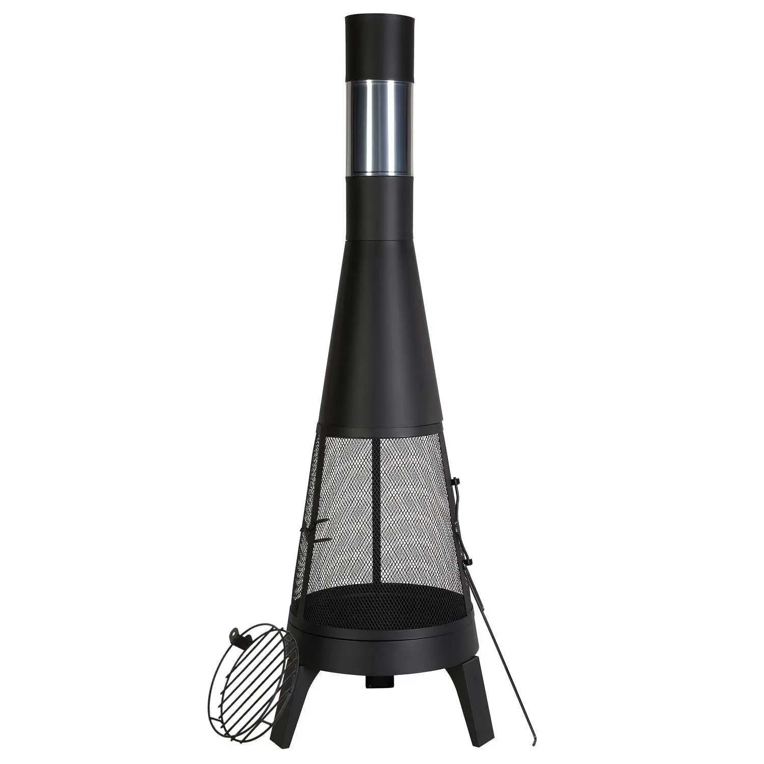 VEVOR 20-inch Conical Metal Chiminea, Outdoor Wood/Charcoal Burning Firepit with Better Airflow, BBQ Warming Grill Mesh, Rustproof Chimney Coat & Lid for Patio, Garden Parties, Party, Iron