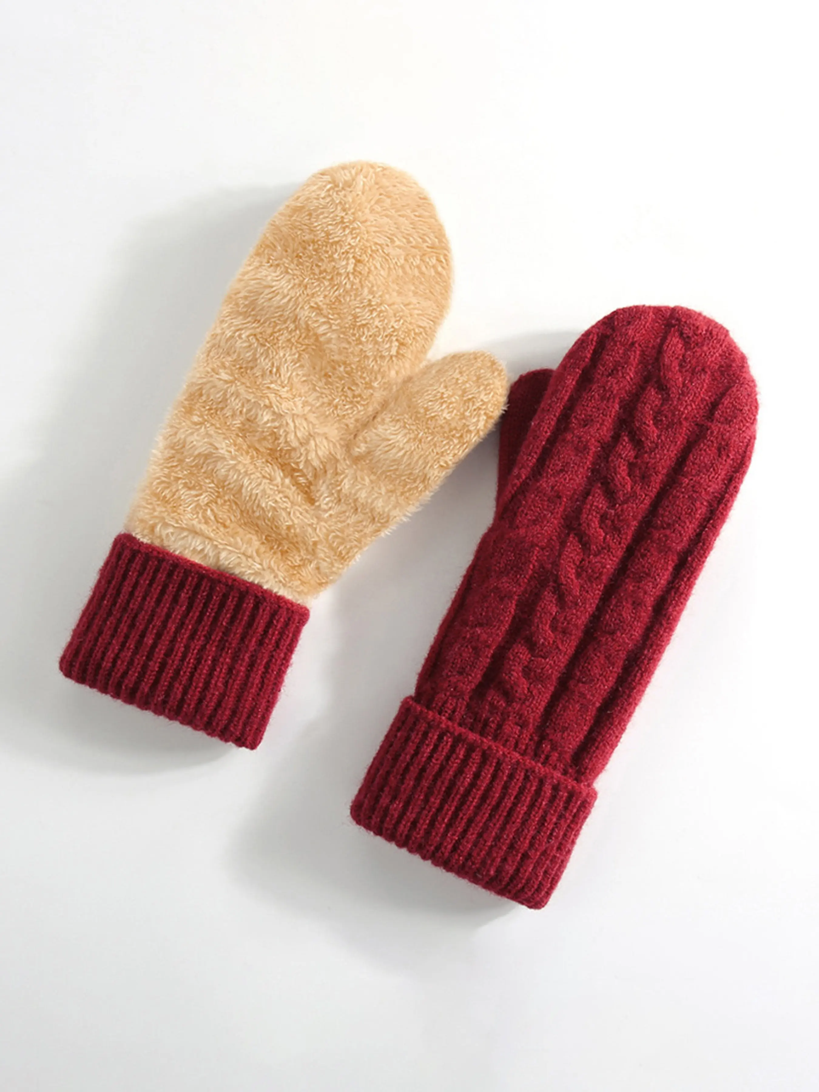 New Winter Knit Gloves, Double Layered Fleece Lined Thick Warm Cycling Outdoor Pouch Women's Fingerless Gloves, Cozy and Protective