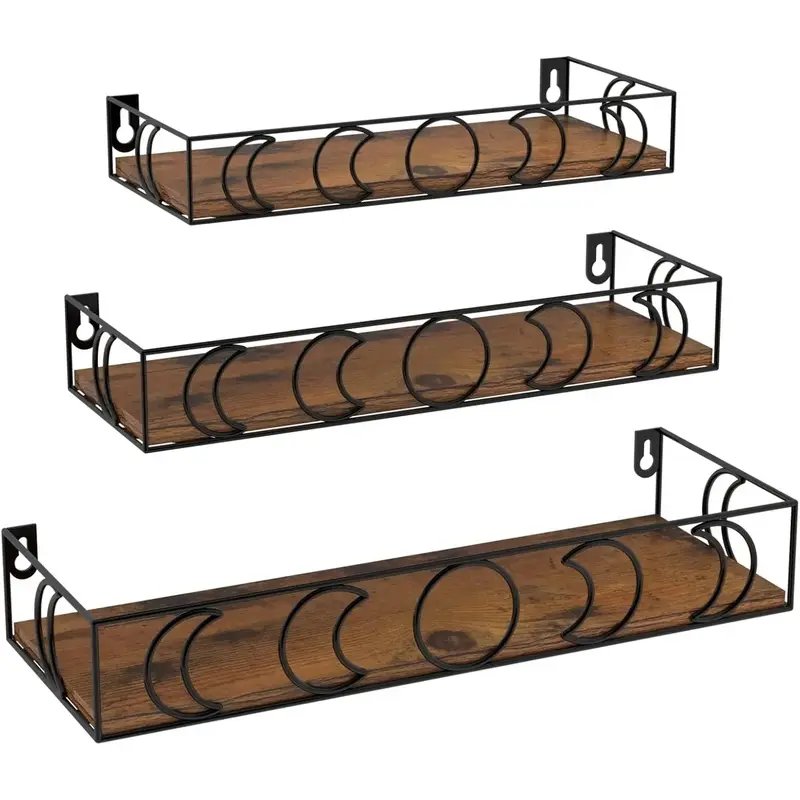 Moon Phase Wall Shelves Brown Black, 3 Pack Small Floating Book  Shelves for Bedroom  Room, Decorative Storage Display Shelf for  Figurine Collectibles