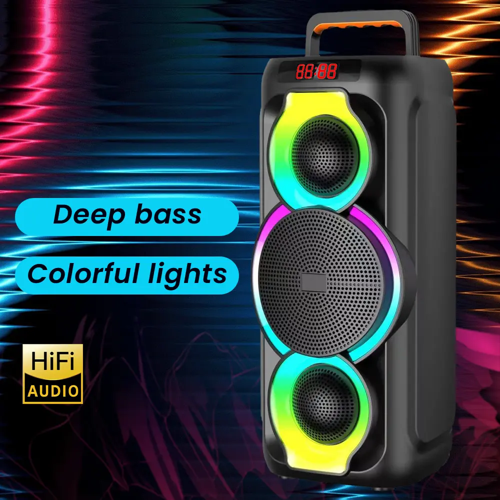 Giant 48cm Bluetooth Speaker with RGB Lights Super Loud Bass Party Speaker Waterproof Outdoor Camping Speaker Rechargeable with Remote Control for Karaoke