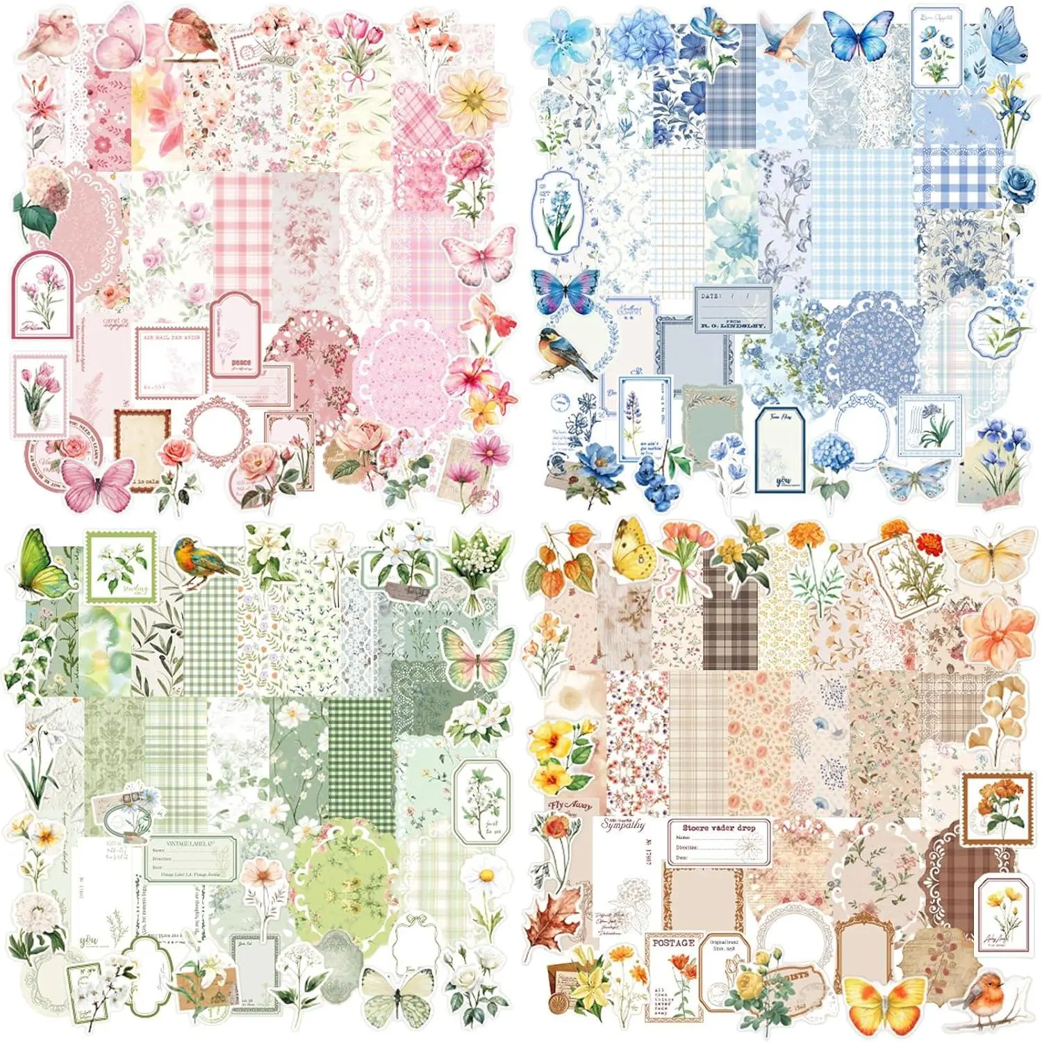 400 count Floral Scrapbook Supplies Kit,Junk Journal  for Beginner |  Scrapbook Paper Decorative Stickers for Planners,  Journaling,DIY Crafts,Collage Card,Album,Diary,Decoupage