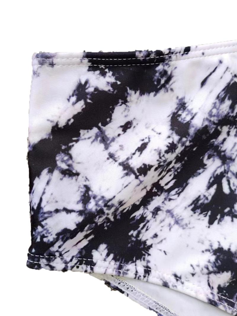 Plus Size Tie Dye Print Halter Neck Criss Cross Backless Underwire Push Up Swim Bra & High Waist Swim Panty Set, Casual Fashion Cut Out Sleeveless Swim Top & Swim Bottom Swimwear Set, Bikini Sets, Halter Bikinis Set