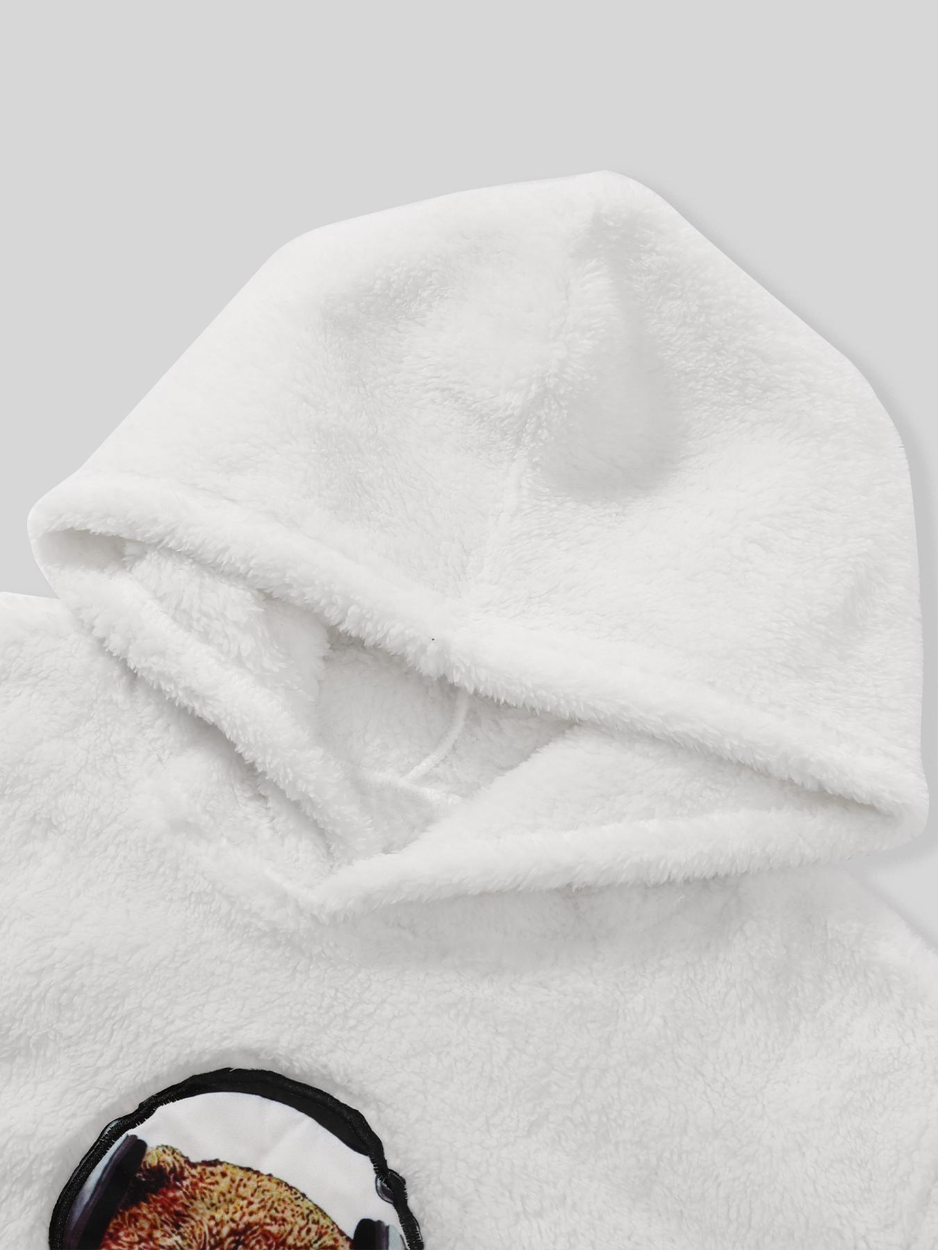 Men's Cartoon Bear Embroidery Pocket Fuzzy Knitted Hoodie, Fitted Casual Long Sleeve Hooded Sweatshirt for Fall & Winter, Men's Clothes for Daily Wear