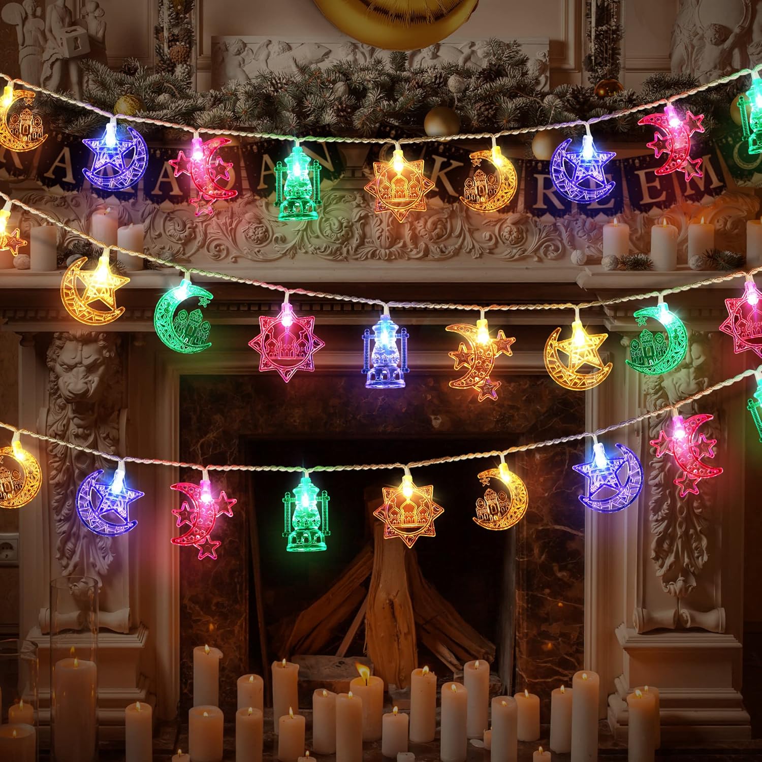 Ramadan String Light, USB Powered Moon Star String Light, Glowing Led Lights, Led Lantern, Eid Decoration Light, Decorative Light for Home Party Wedding Festival, Ornaments