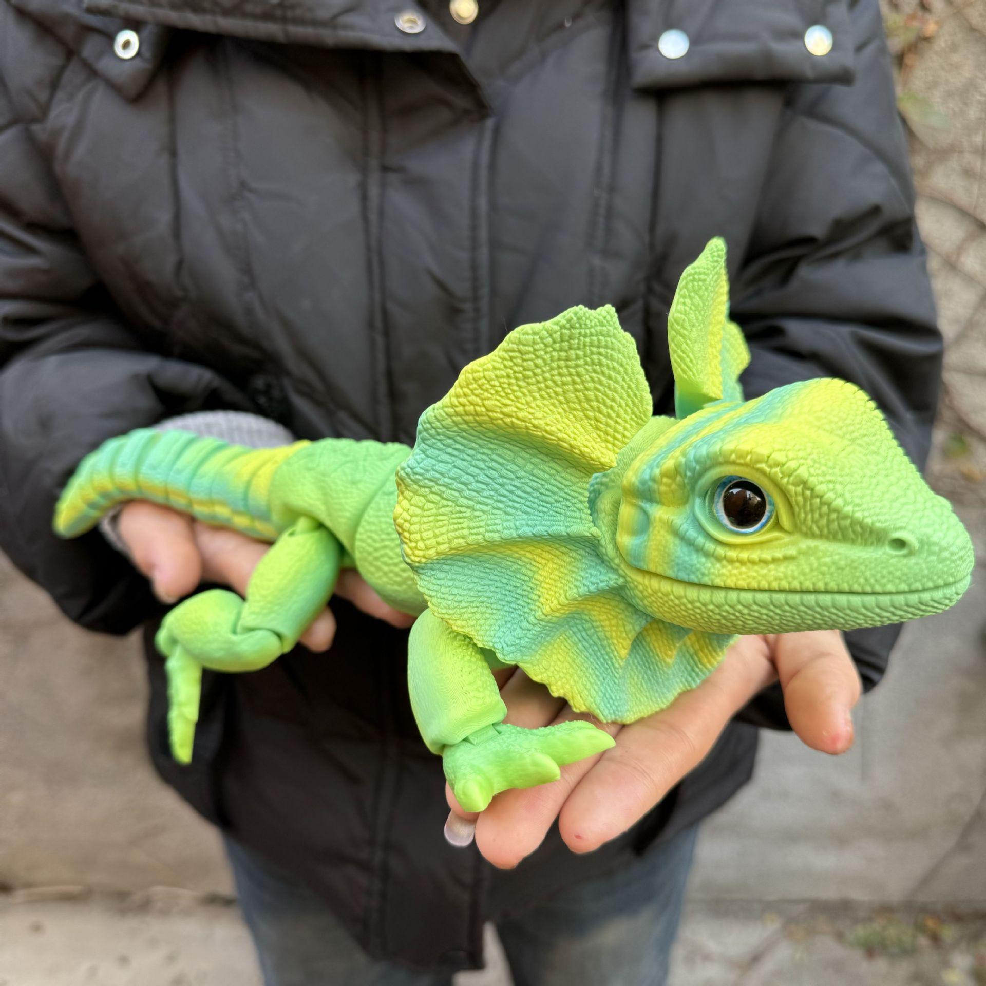 3D Printed Frilled Lizard Toy Articulated Full Body Movable Joints Animal Figurine Birthday Gift