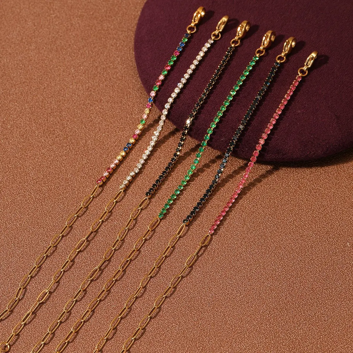 Rainbow-colored fine diamond titanium steel bracelet for women, exquisite and compact, with a row of full diamonds, stainless steel jewelry