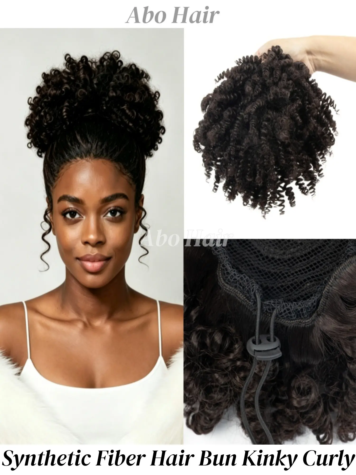 Afro Puff Ponytail Synthetic Fiber Hair Bun, Kinky Curly Drawstring Ponytail, Ombre Brazilian Clip in Hair Extensions, Soft Feel Hair Chignon, Soft Curly Ponytails