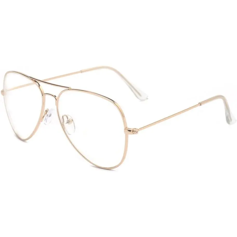 Classic Aviator Non Prescription Metal Frame Clear Lens Glasses for Women Men