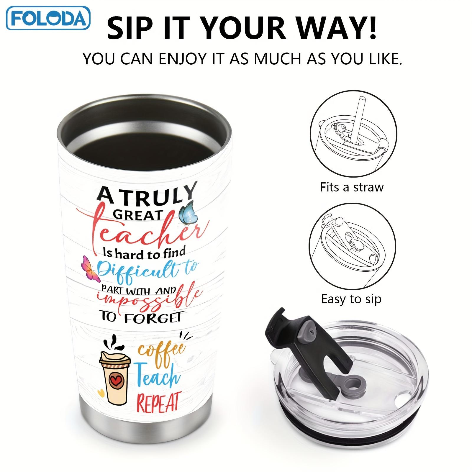 Foloda 1pc Teacher Chrismas Birthday Gift - Teacher Cups Tumbler - Teacher Stainless Steel Insulated Coffee Tumblers - Gifts for Teachers Appreciation - Teacher Mug - Gifts for Teachers From Students Worker on Teacher Day Valentine Gift 20Oz Car Cup