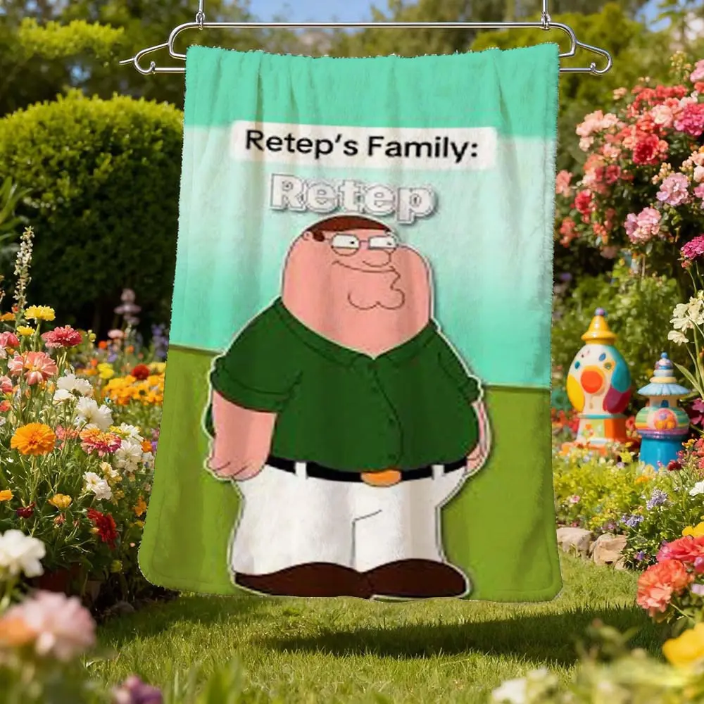 Retep's Family Retep Peter Griffin Cartoon Print Flannel Blanket All Season Cozy Travel Blanket, Perfect Birthday Gift For Meme & Cartoon Lovers