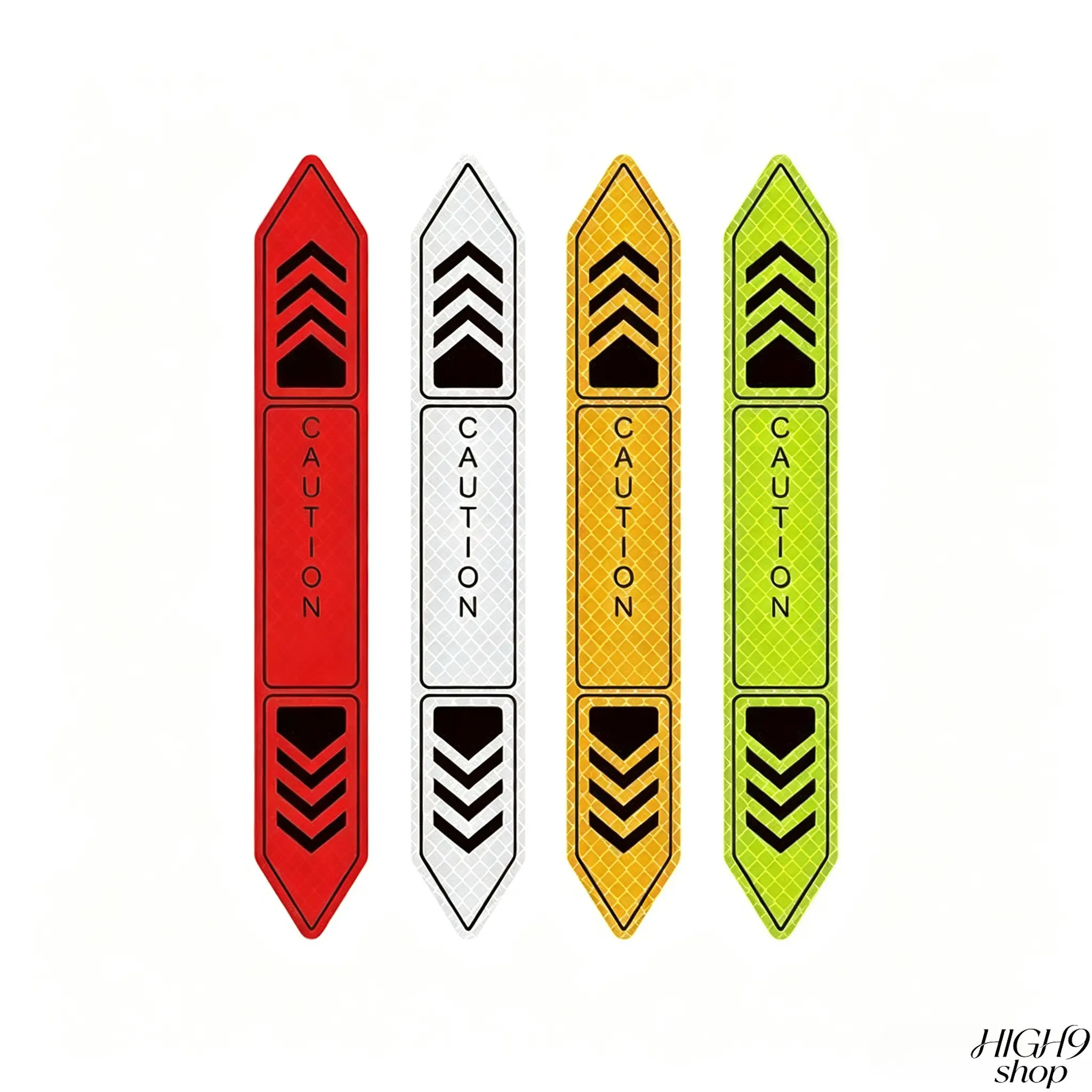 Long Styling Strips with Fluorescent Yellow Arrow CAUTION Print, Self-Adhesive Custom DIY Door Decor Decals, Sized 5.51in × 0.79in, Creative Surface Ornament Accessories for Automobile & Electric Bike Door Panel, Pack of 4 Decorative Stickers