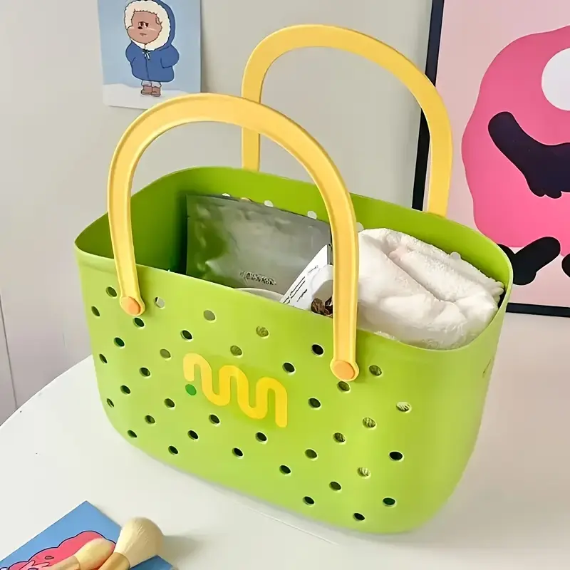 Large Plastic Shower Caddy Basket with Handle, Portable Bathroom Storage Organizer with Drainage Holes, Shower Tote Basket for Dorm, College, Bedroom, Laundry and Home Organization, Multipurpose Basket