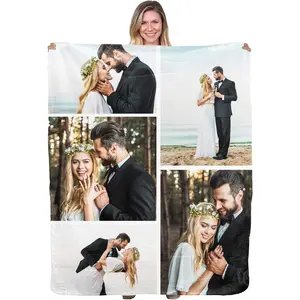 Custom Photo Fleece Blanket 5 Photo Collage Cozy Warmth, High-Definition Personalized Photo Front for Vibrant, Lasting Comfort