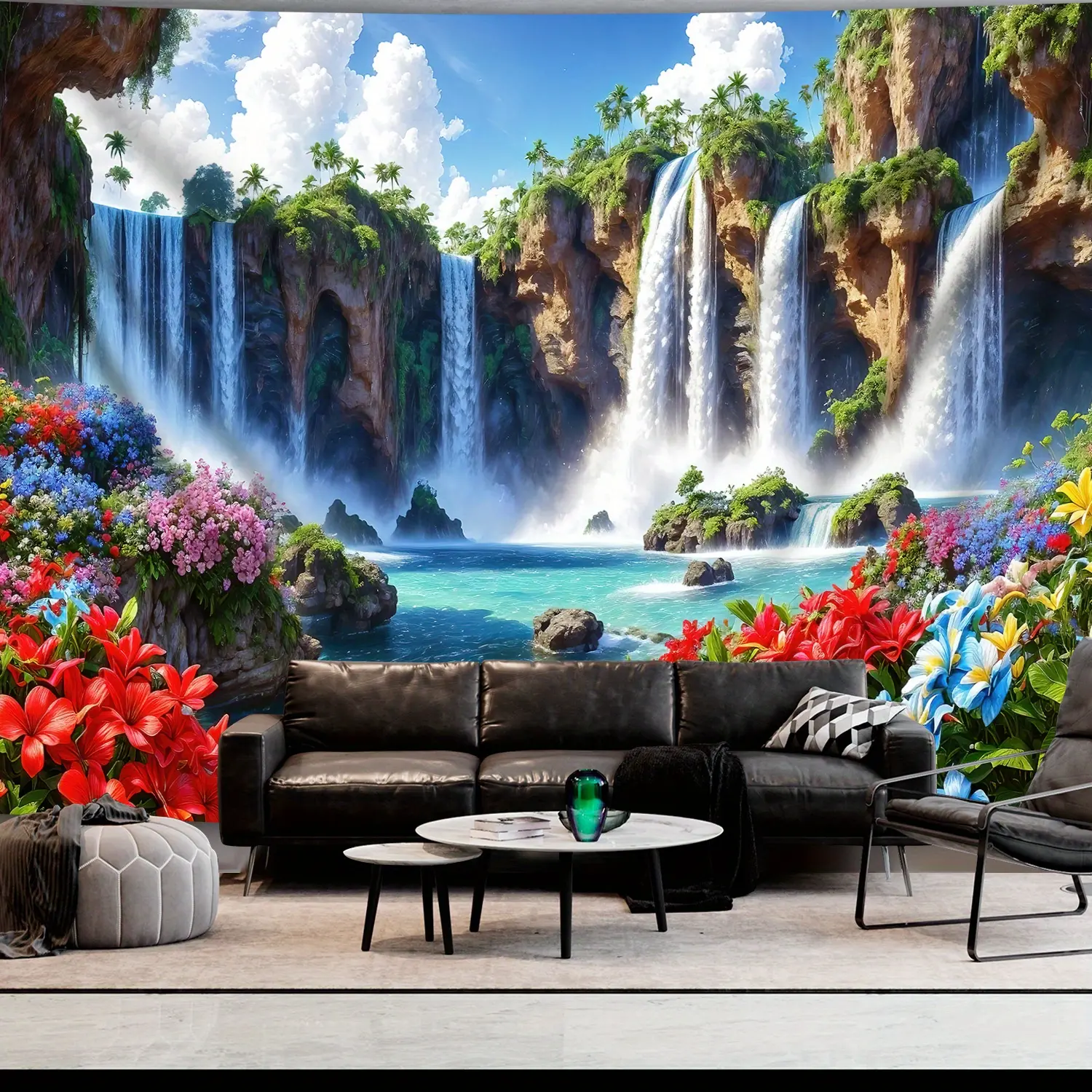 2D Flat - 2D Flat - [2D Flat Printing] 1pc Ultra Large Size Spectacular Waterfall Mountains Water Natural Landscape Aesthetics Print Tapestry Birthday Gift Room Decoration Party Decoration Suitable Living Room Bedroom Office Hostel with Free Hanging