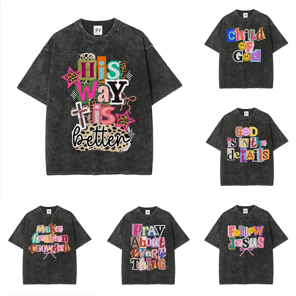 Preppy Christian Collage Y2K Washed Vintage 260g Shirt Faith Inspired Retro Coquette Positivity Tee 100% Combed Cotton Classic Crew Neck Relaxed Fit Trendy Ransom Letter Typography Womenswear Day Tshirt Garment-dyed Pill-Free Fade-Friendly Boxy Top