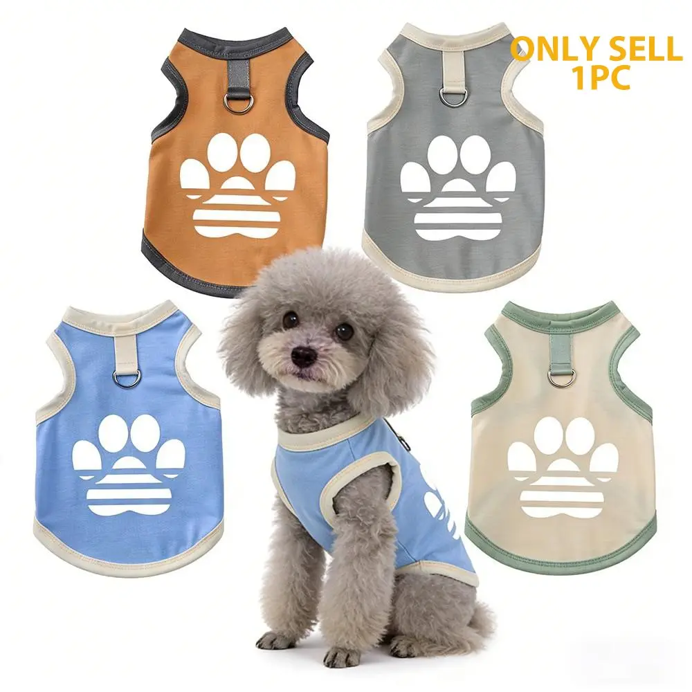 Cute Dog Paw Pattern Pet Clothes, Puppy Clothes, Breathable Polyester Vest for Dogs & Cats, Universal Size, Ideal for Teddy, Pomeranian, Bulldog, Poodle