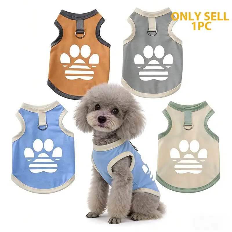 Cute Dog Paw Pattern Pet Clothes, Puppy Clothes, Breathable Polyester Vest for Dogs & Cats, Universal Size, Ideal for Teddy, Pomeranian, Bulldog, Poodle