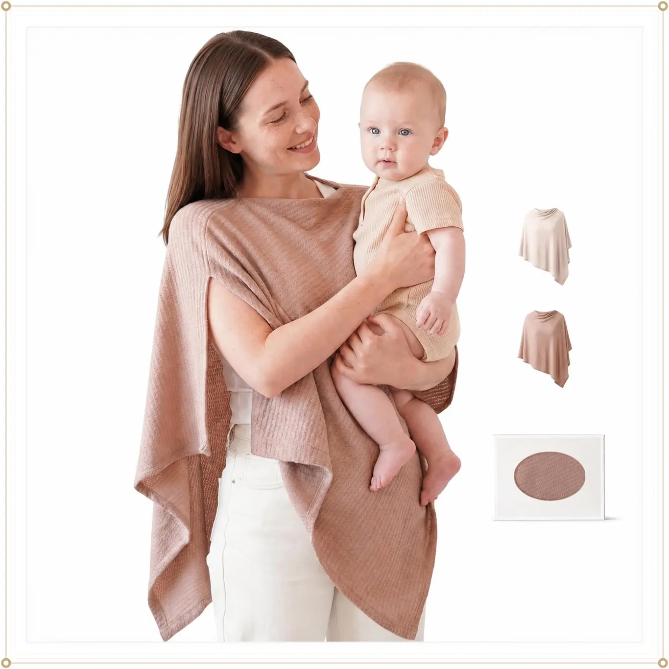 Konssy Nursing Cover for Breastfeeding, Soft & Breathable Privacy Poncho, Multi-Use Feeding Shawl, Comfortable & Portable Breastfeeding Cover for Women (Camel)(Gift)