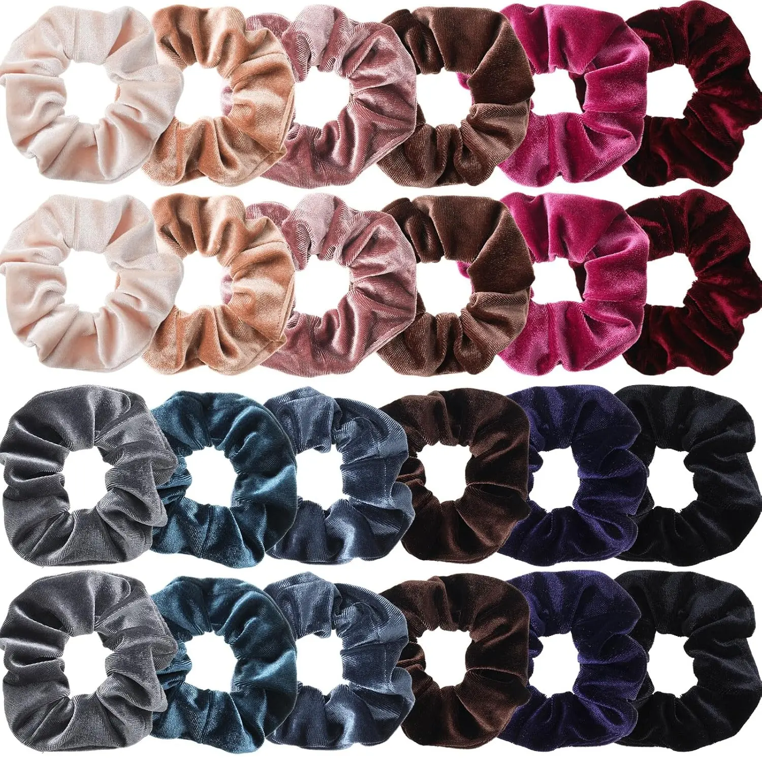 Female 24 Count (Pack of 1) Rainbow Colors Velvet Large Hair Scrunchies Elastic Bands - Vintage Tones, for Gymnastics, Birthday Party Favors, Hair Ties, 24 Pieces