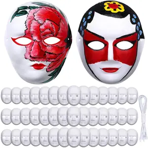 Aoriher 50 Pieces DIY Full Face Masks White Craft Plain Paper Mache Mask Blank Paintable Art Masks for Women Masquerade Halloween