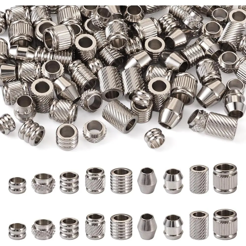 90pcs Stainless Steel Column Tube Beads Large Hole 4-5mm European Spacer Beads for Bracelet Necklace Jewelry Making FindingsGift