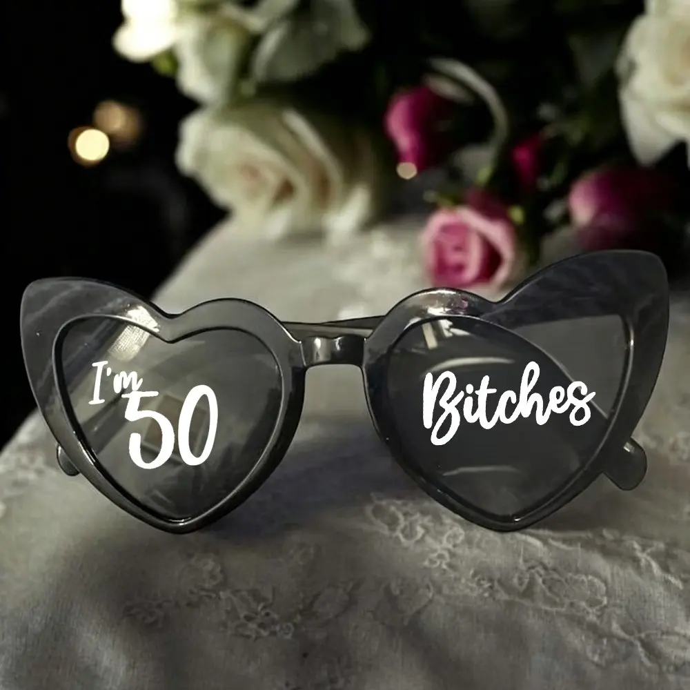 Novelty I am 50 black heart birthday party glasses Women 50 & Fabulous 50 Years Old Fifty 50th birthday party decoration Accessories Cheers to 50 Photo props happy Bday gift present Party Accessory