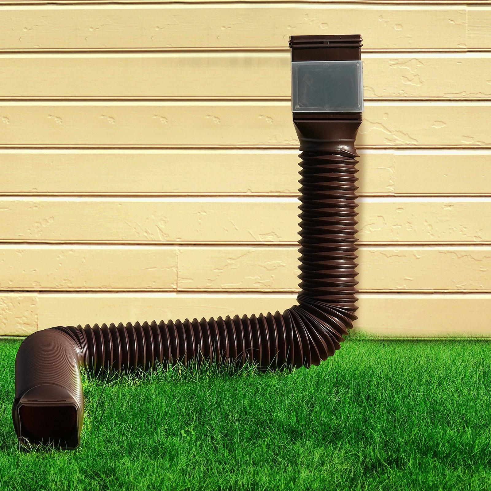 VEVOR Rain Gutter Downspout Extensions, 2-Pack Flexible Downspout Extender, Down Spout Drain Extension Extendable from 22" to 63", Gutter Extensions with Adapters, for Rainwater Drainage, Brown