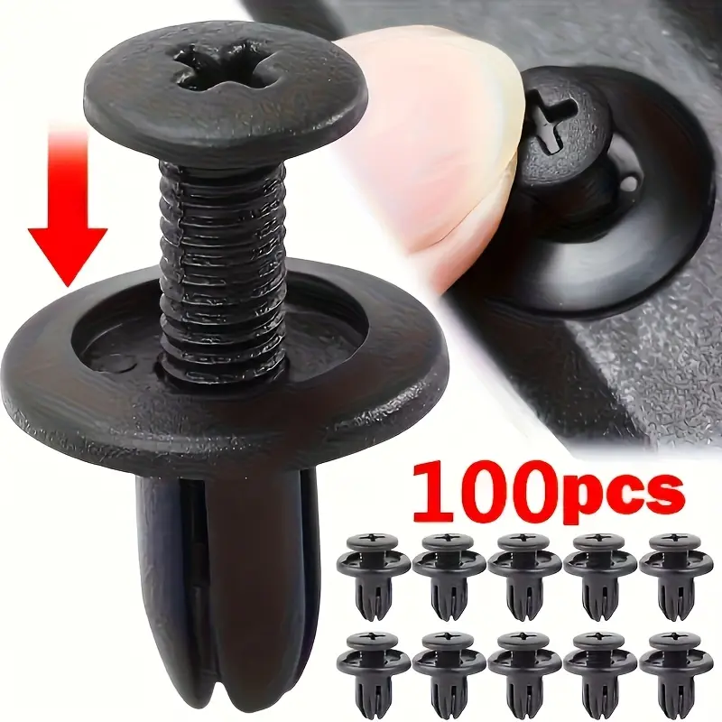 100pcs Universal Plastic Retainer Clips, Automotive Car Clips Kit Fasteners, Multi-Purpose Push Pin Rivets for Car Interior Bumper Fender Trim, Motorcycle, Lawn Tractor, Furniture, Tank Trim Installation & Repair Replacement