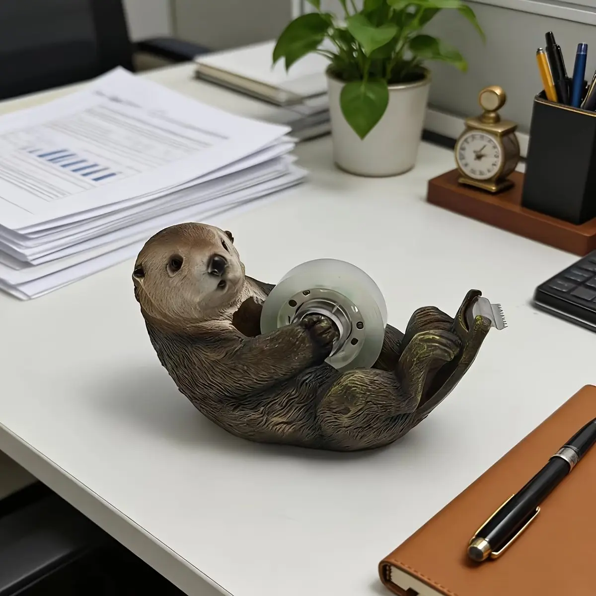 Adorable Otter Transparent Tape Dispenser & Cutter, Fun and Functional Otter-Shaped Tape Cutter, Home Office Desk Decor, Cute Animal Stationery, Tape Roll Holder