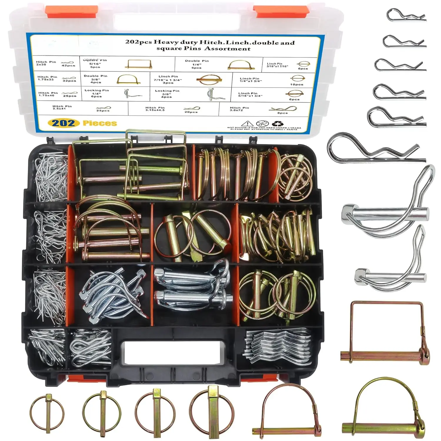 202PCS Hitch Pins Clip Pins, Linch and PTO Pins for Trailers Tractors Trucks Towing Mowing, Farm Equipment, Snow Plows, Lawnmowers Garage, Heavy Duty Trailers Accessories Tractor Attachments