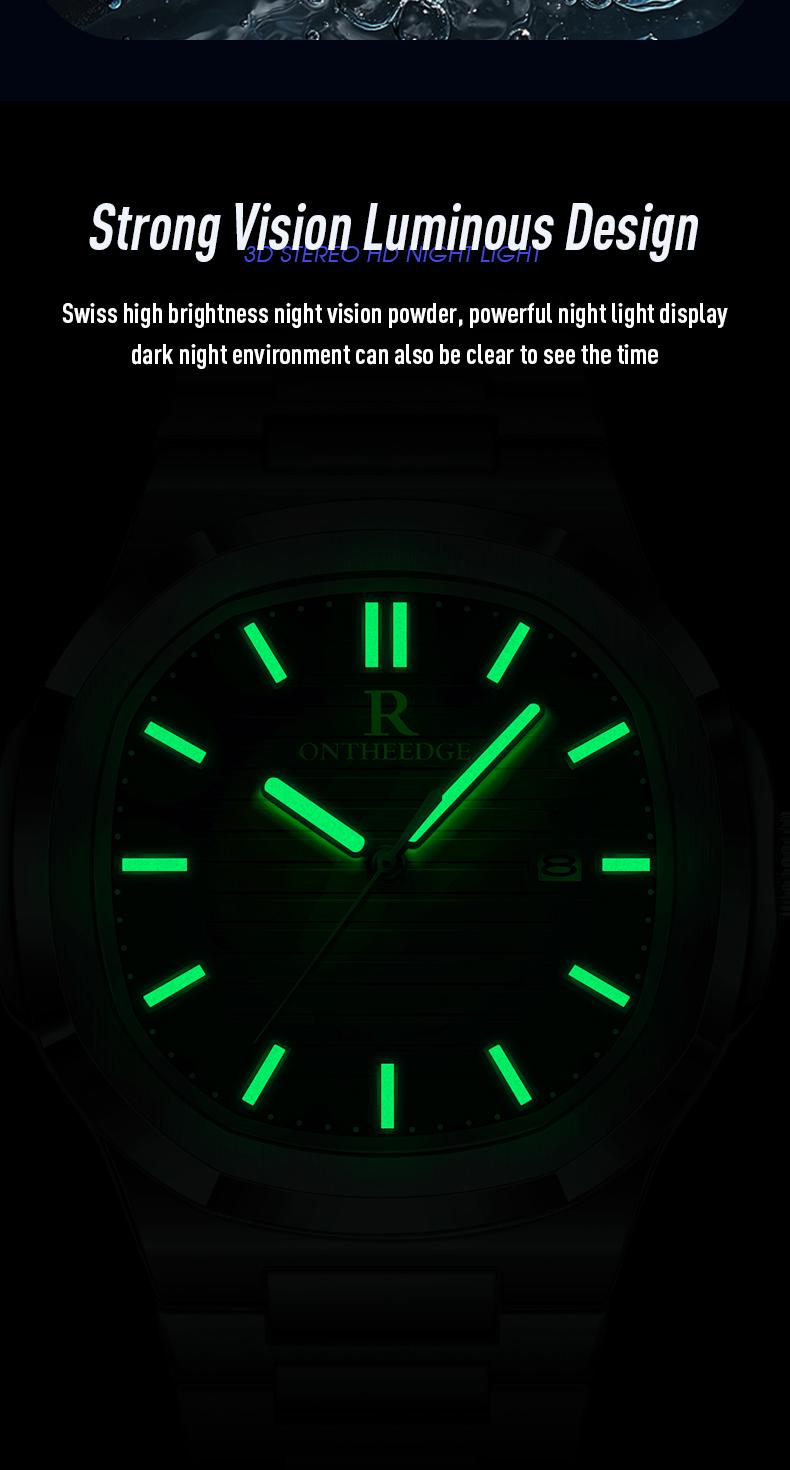 Men's Luxury Square Blue Dial Quartz Watch - Stainless Steel Wristwatch with Date, Luminous Hands, Waterproof, Classic Business Casual Dress Watch, Perfect Gift for Husband Dad