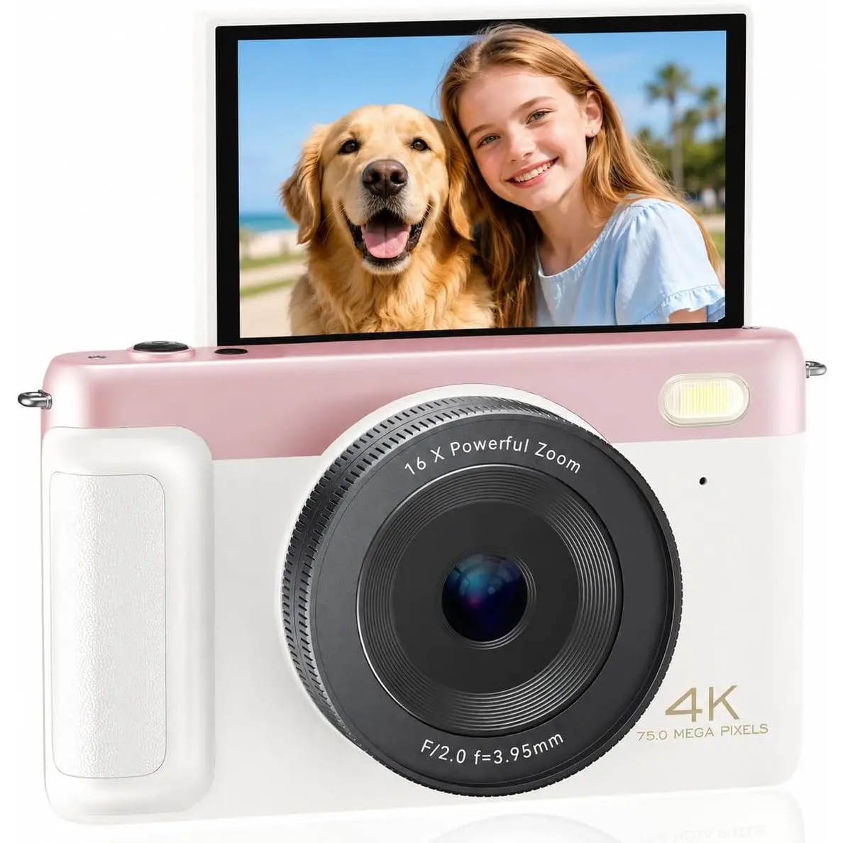4K Digital Camera Vlogging Camera for Travel Point and Shoot | 75MP Photo Resolution, 4K 30FPS Video, 3-Inch Flip IPS Screen, 2500mAh , 32GB Card Bundle