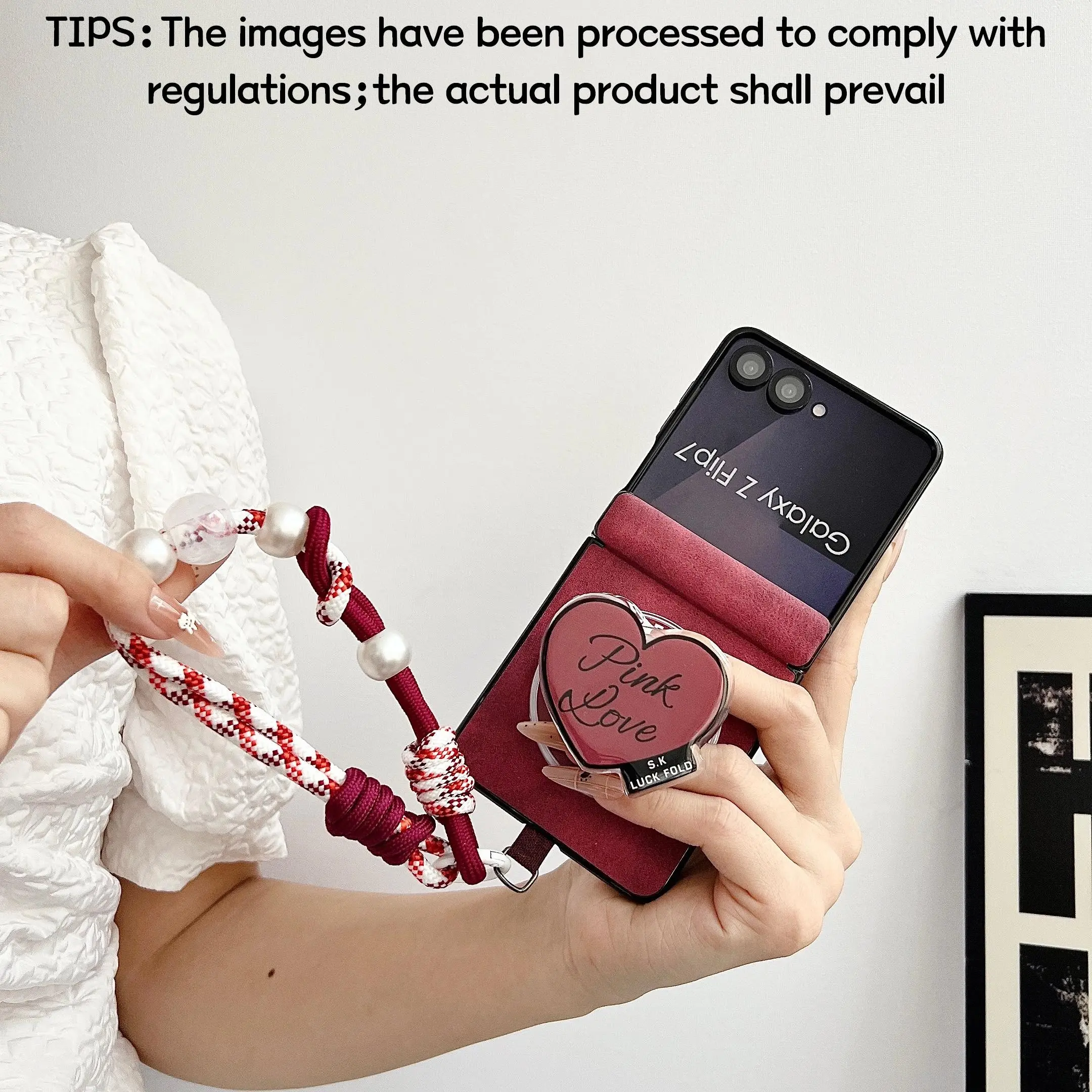 Dual magnetic axis & lamb skin texture phone case, optional hand strap and heart-shaped stand, magnetic support for wireless charging,for Samsung Galaxy Z Flip 8/7/7FE/6/5/4/3, fashionable aesthetic protective case, unique design suitable for daily use