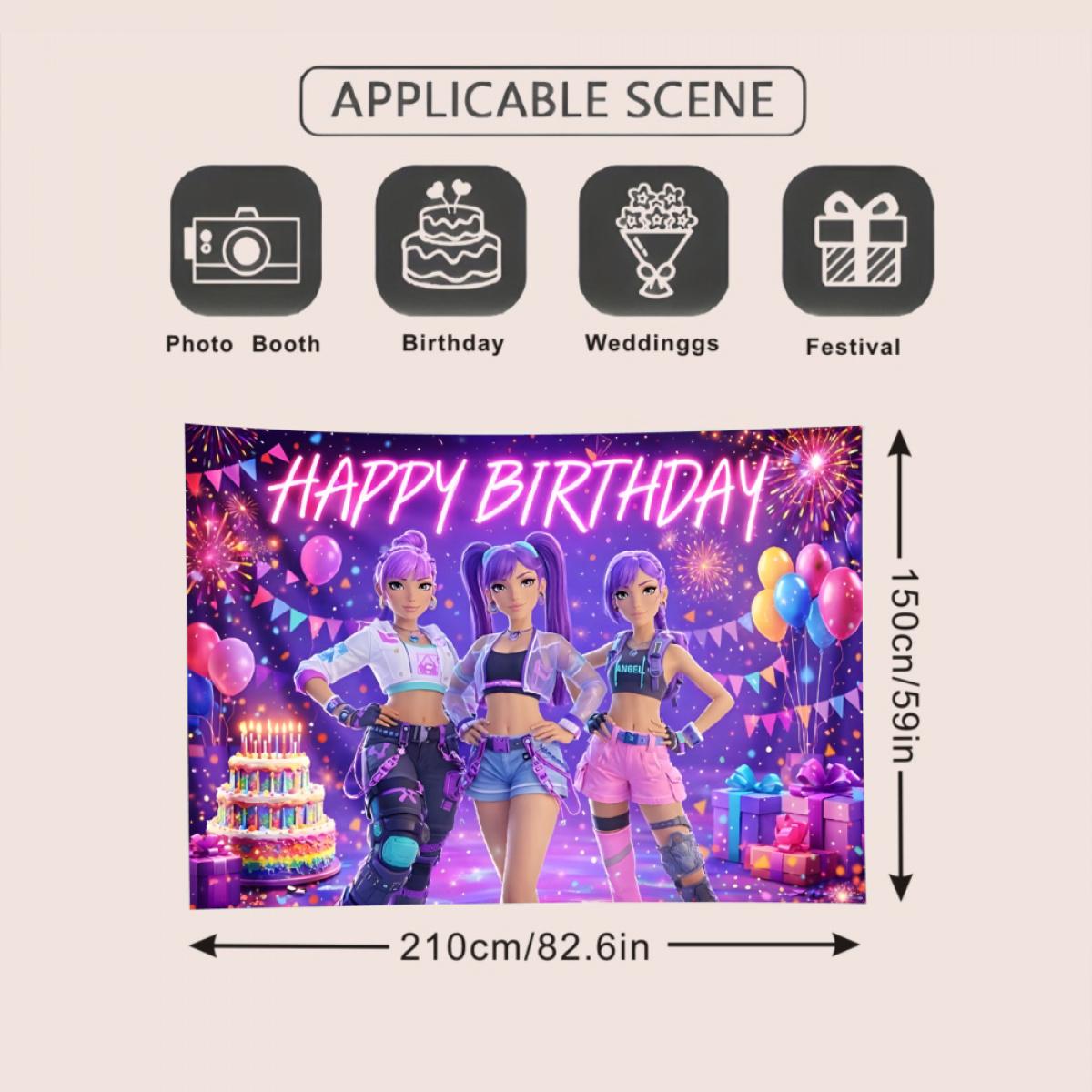 2D Flat Banner, 1 piece - Birthday Background Cloth for K-POP Birthday Party. Horizontal banner suitable for birthdays, anniversaries, weddings, home decoration, indoor and outdoor use. Photography prop. tapestry funny room tapestry durable man