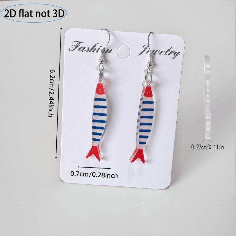 Cartoon Cute Fish Earrings 2D Flat Acrylic European and American Fashion Creative Blue and White Striped Small Fish Earrings