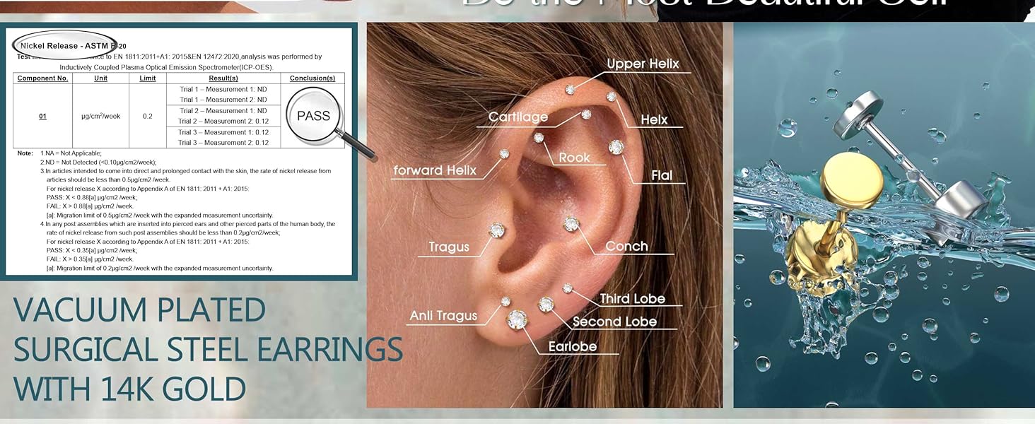（ Not Sold In Pairs）Jstyle 25 Pcs Single-Earrings Hypoallergenic Earrings for Sensitive Ears Surgical Stainless Steel Earrings for Women Dainty Flat Back Earring Studs Hoop Cartilage Earring