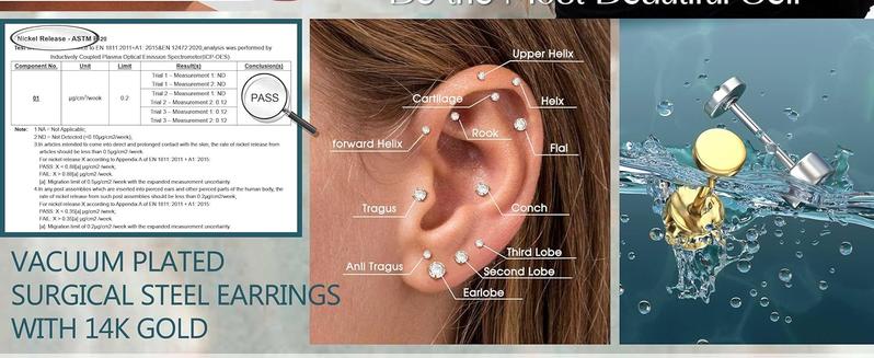 （ Not Sold In Pairs）Jstyle 25 Pcs Single-Earrings Hypoallergenic Earrings for Sensitive Ears Surgical Stainless Steel Earrings for Women Dainty Flat Back Earring Studs Hoop Cartilage Earring