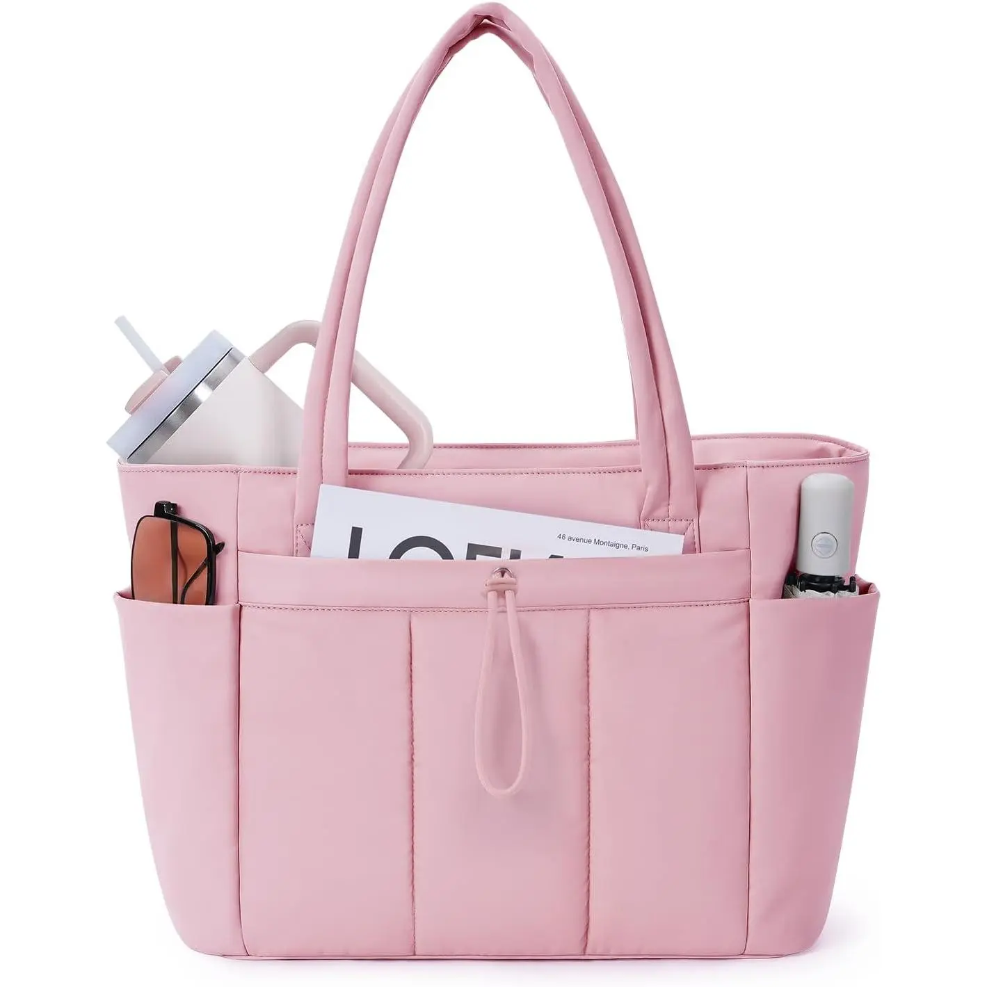 Puffer Tote Bag with Cup Holder & Laptop Compartment & Trolley Sleeve for Travel, Work, Nurse, Women