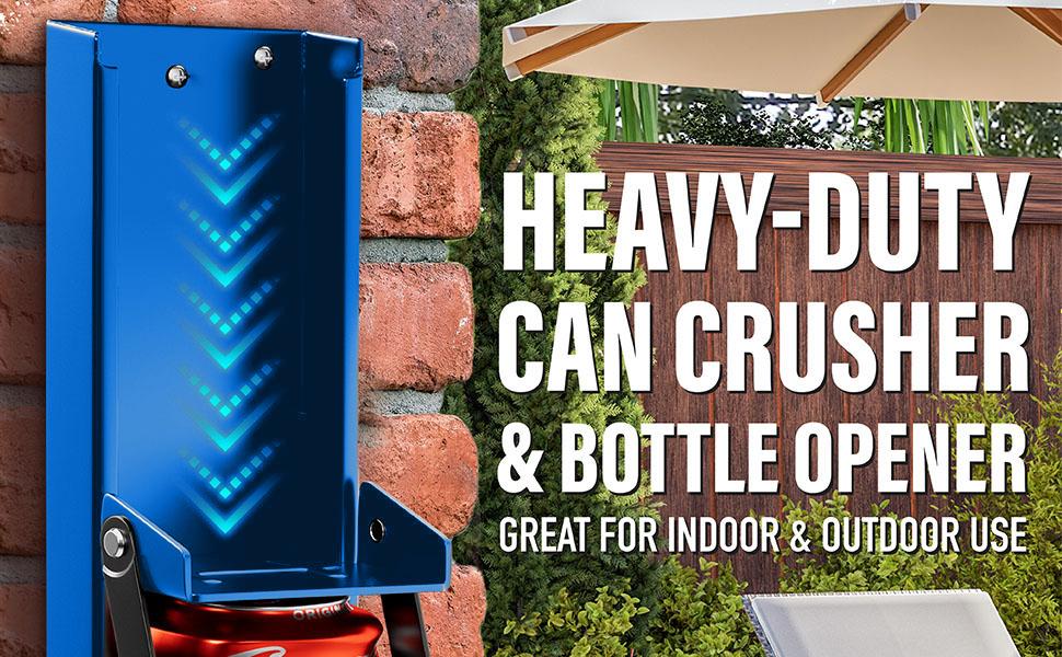 Can Crushers for Recycling - 16 oz Heavy Duty Aluminum Can Crusher Wall Mounted - Soda and Beer Can Smasher for Recycling with Bottle Opener - For 12 and 16 oz Cans - Easy to Install, Blue -
