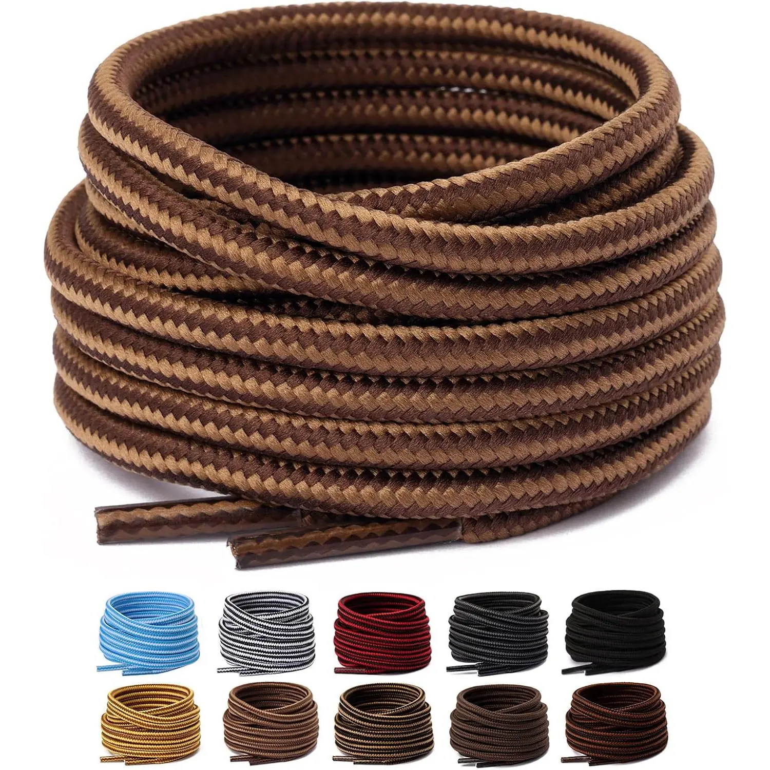 Olukssck Unisex Synthetic Round Shape Shoelaces (2 Pairs) - Heavy-Duty Durable, Secure Hold Outdoor Sports Lace-Up Accessory for Boots/Shoes, Multi-Size