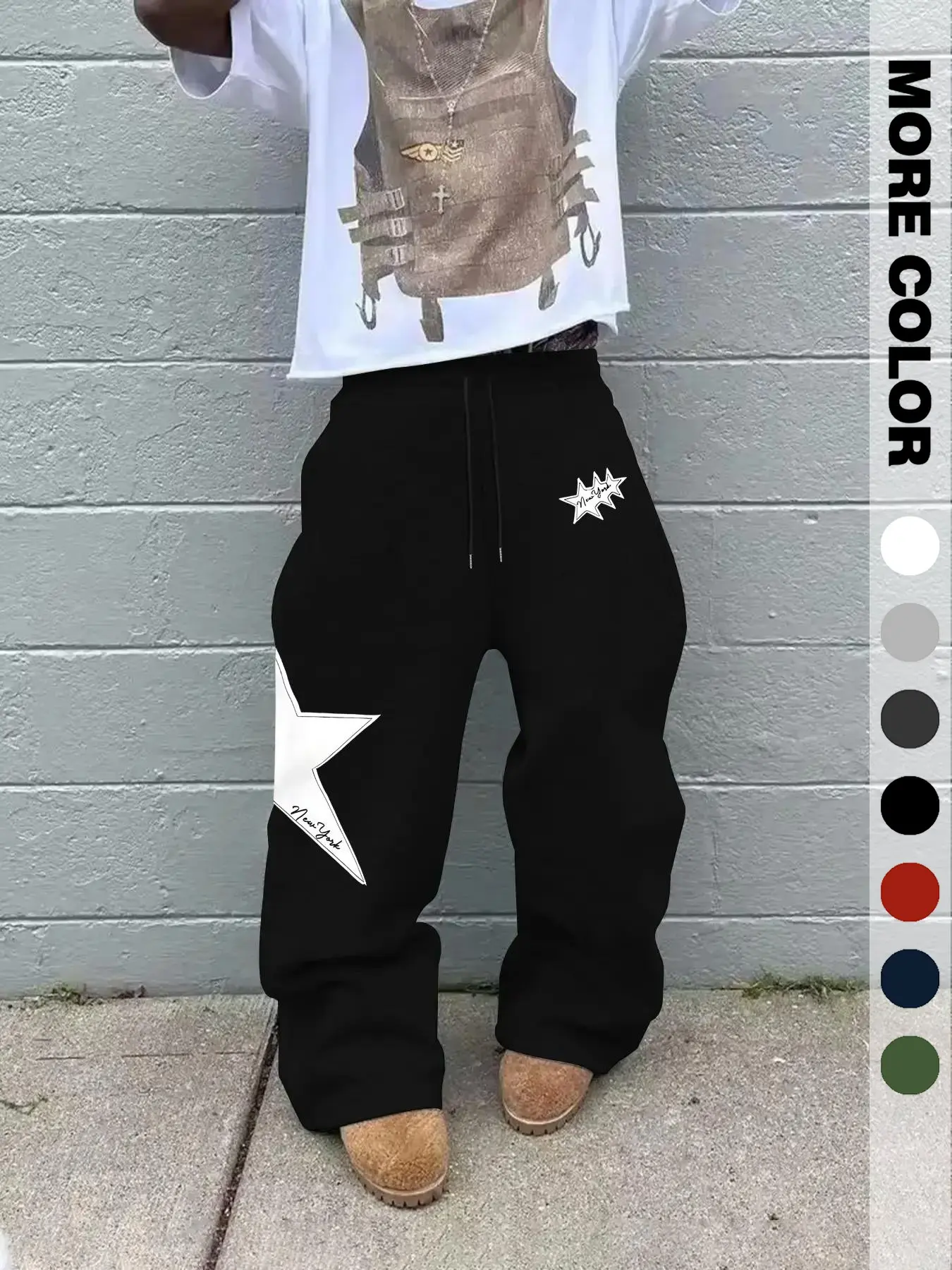 Men's Fashion Casual Straight Leg Pants, Lazy Style Loose Knit Sweatpants, Star Print Design, Perfect for Daily Wear, Trendy and Versatile