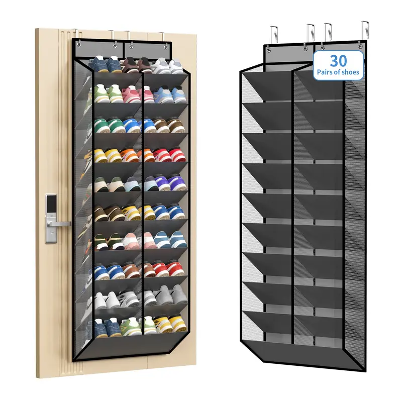 30-Pair Door-Side Shoe Rack, Breathable Mesh Hanging Shoe Cabinet, 10-Layer Back-of-Door Shelf, Ideal for Closet Storage, Closet Organizer