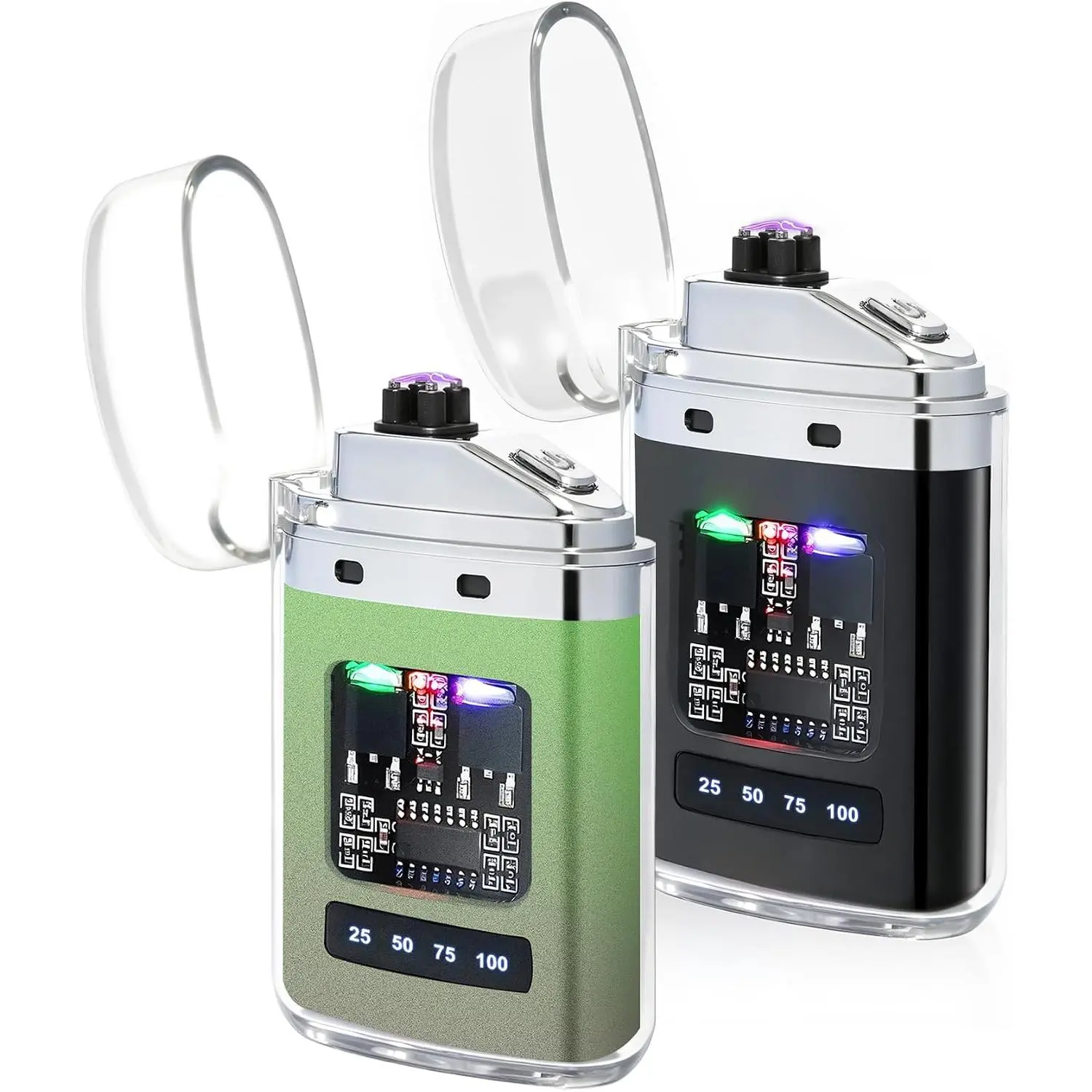 2 Pack Electric Lighter - USB Plasma Lighters, Windproof Plasma Lighters, Lighter with LED Battery for Candle, CampingBlack+Pine Green