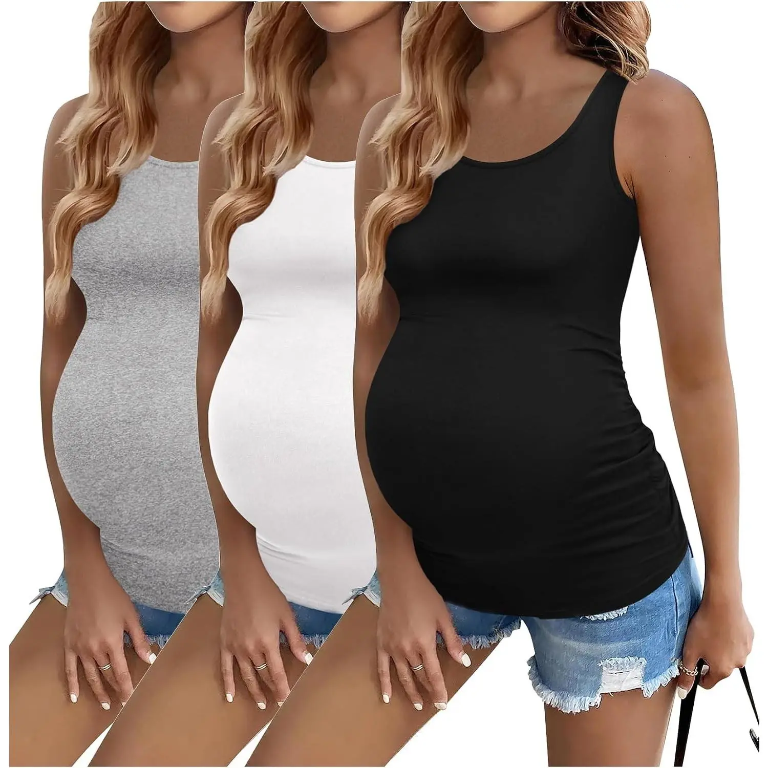3 Pack Maternity Tank Tops Summer Pregnancy Shirts for Women(Gift)