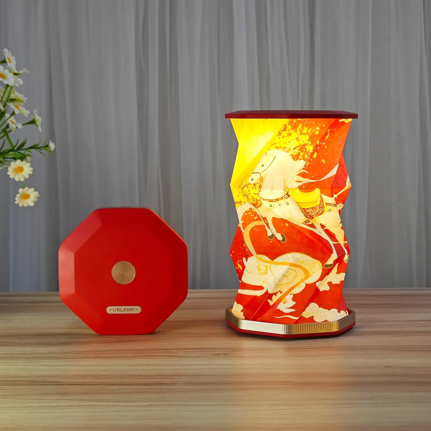 Traditional Folk Art Paper-Cutting Appliqué Folding Rotating Lamp, Rechargeable Origami Ambient Light, ABS+Special Paper Cultural Gift with Enhancing Its Functionality for Calming Atmosphere
