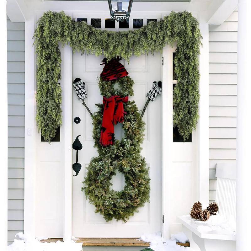 9ft Pre-Lit Christmas Pine Garland with 50 LED Lights Realistic Faux Greenery for Mantle Stair & Fireplace Battery Operated Remote Control Indoor Outdoor Decorations, Get Free Gift