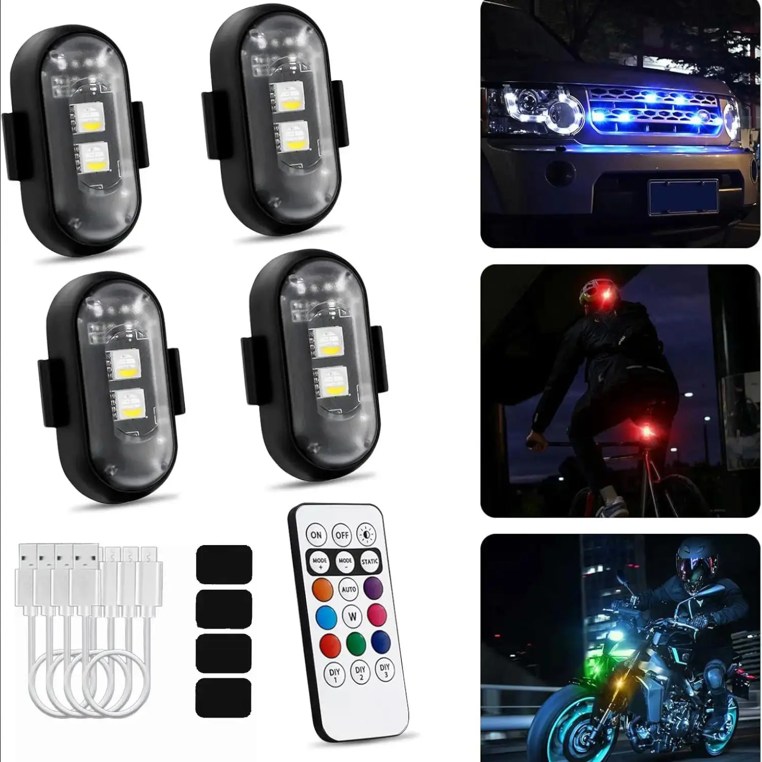 2/4/6/8pc RGB LED Aircraft Strobe Light, Remote Wireless Motorcycle Flash Light, Warning Lights for Bike Car, Multifunctional Auxiliary Lights