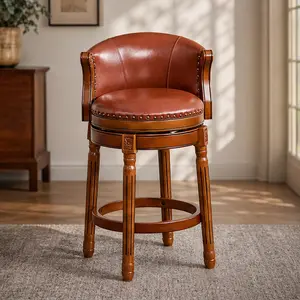 ARCH Cow Top Leather Wooden Bar Stools 360 Degree Swivel Bar Chair with Backs Bar Height Counter Height Barstools for Home Kitchen Dining Room Bar Room Multiple Color Options, Black/Blue/Brown/Brown+Blue Color Options, Solid Wood/genuine leather