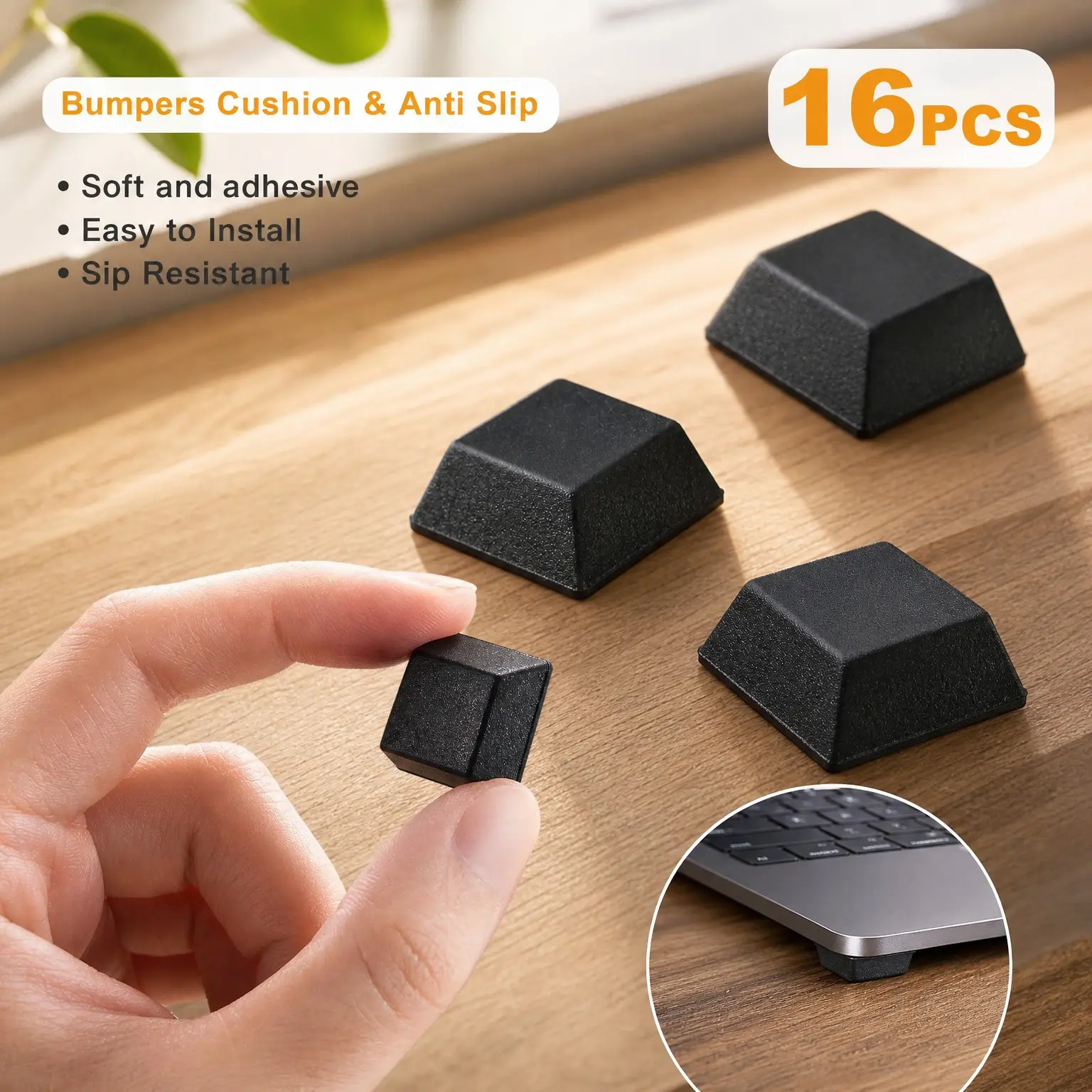 Self-Adhesive Rubber Feet Pads for Electronics - 16 PCS Black Rubber Bumpers Non-Slip 0.81" x 0.3"Gift
